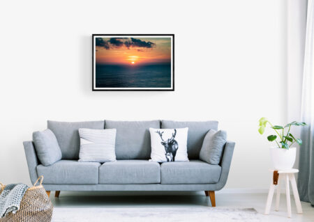 Beautiful Bali Sunset photography fine art frame in a dining room